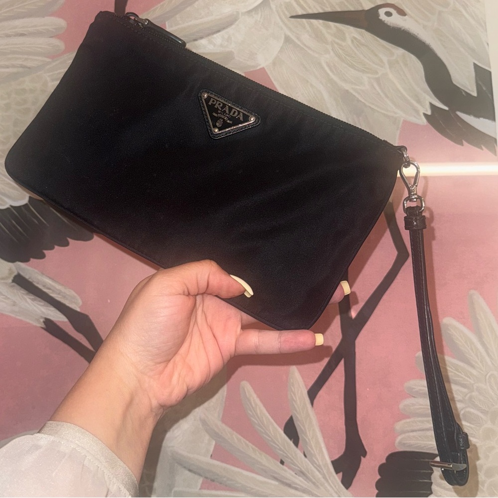 Prada Black Nylon Wristlet Clutch with Triangle Logo